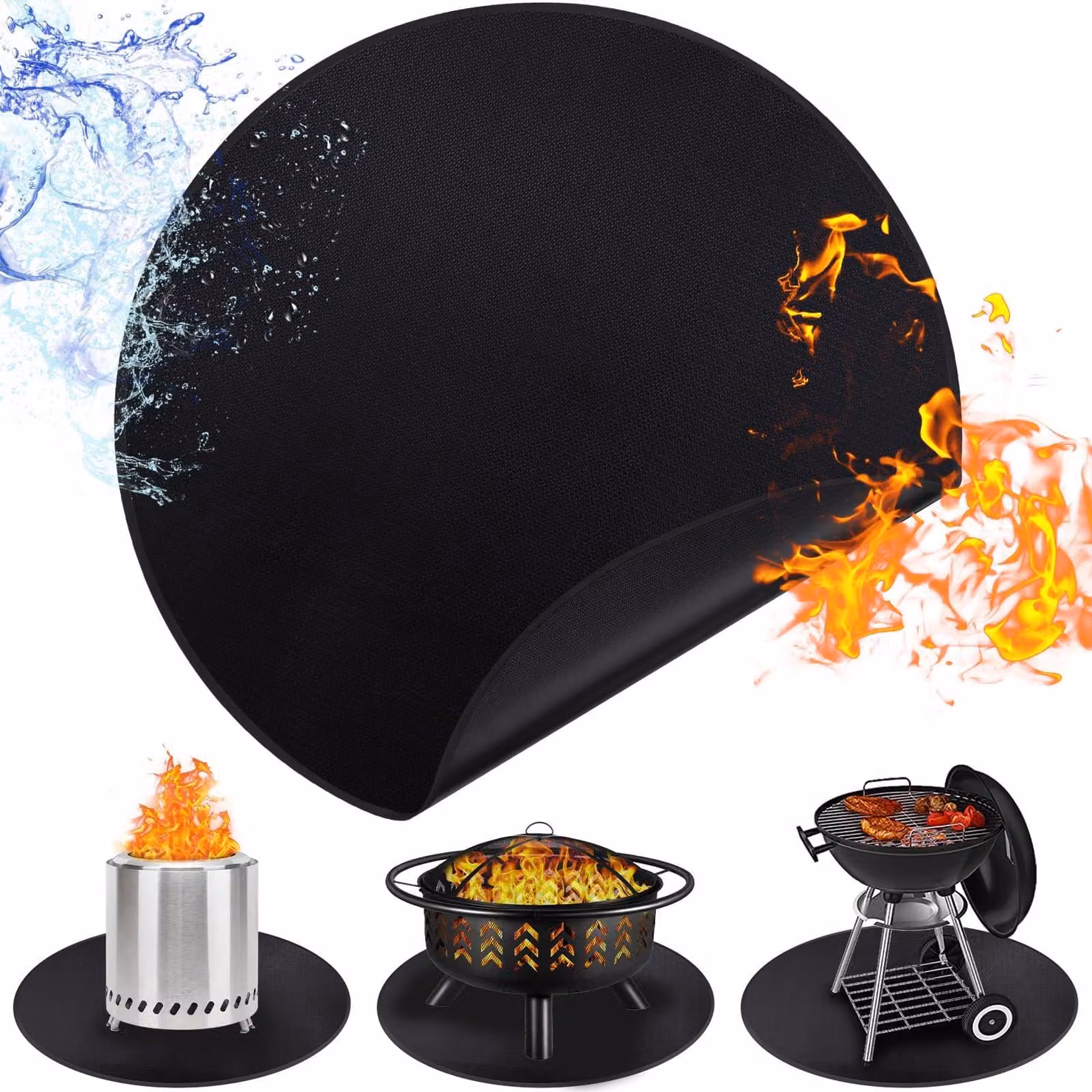 Bacinella per fuoco, grande - 122 cm di diametro - Silicone resistente al fuoco - Colore nero