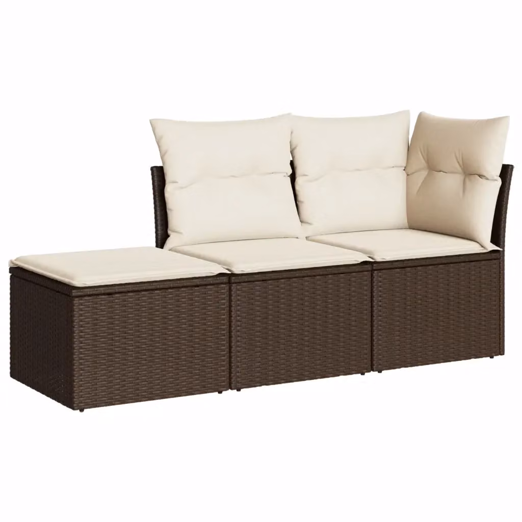 Set Divano da Giardino Moderno VIDAXL in Polyrattan Marrone con Cuscini a Forma di L per 3 Persone – 2