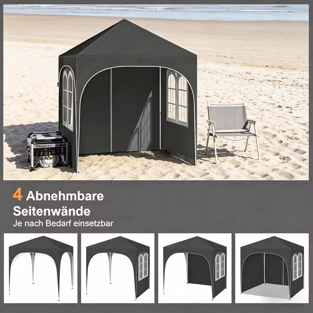 Gazebo REDOM Grigio con 4 pareti laterali e altezza regolabile L/P: 200 x 200 cm, H: 232/236/240 cm – 2