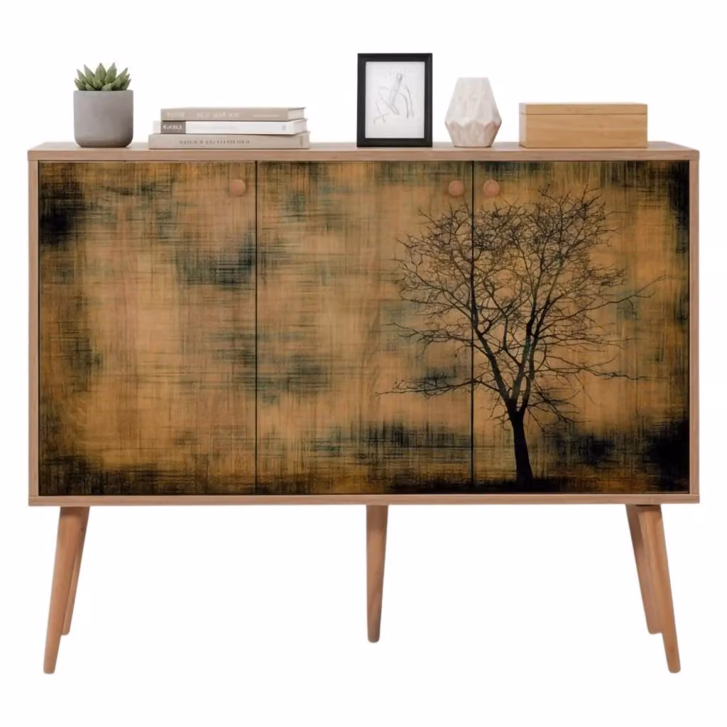 Madia Haratan DMORA in legno rovere marrone con design mid-century, L: 120 cm, P: 36 cm, H: 90 cm – 2
