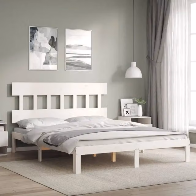 Giroletto vidaXL in legno massello di pino bianco, senza materasso, L/P/H: 160 x 200 x 151 cm