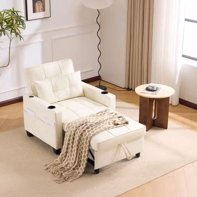 Divano Letto Singolo Estraibile con Portabicchieri e USB ¨C MINIMAL ¨C Tessuto