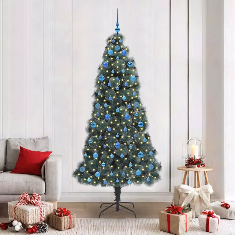 Albero di Natale artificiale pre-illuminato con LED vidaXL, colore verde, Altezza: 210 cm
