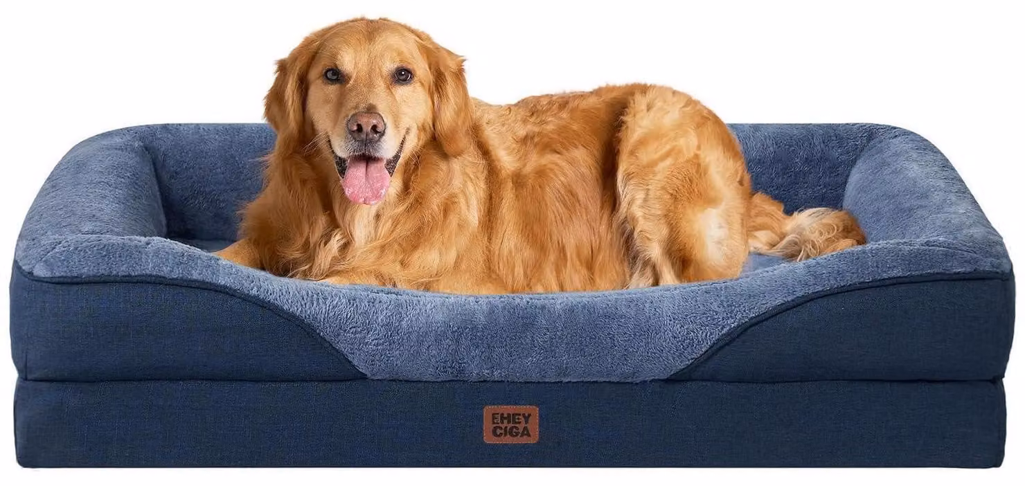 Cuccia ortopedica per cani con 4 bordi, dimensioni 106x76 cm, colore blu navy
