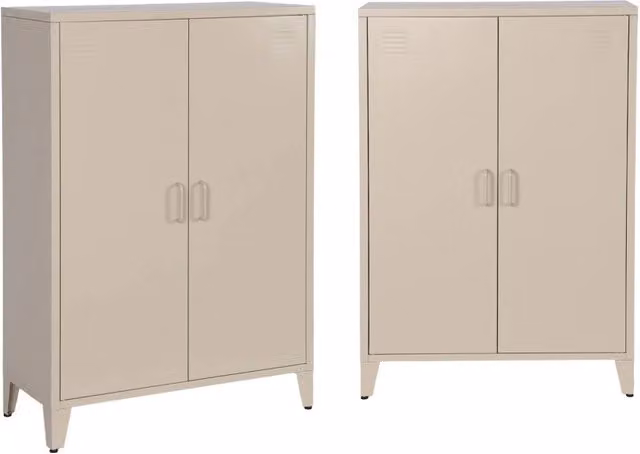 Set di 2 armadietti in metallo, 2 ante, beige