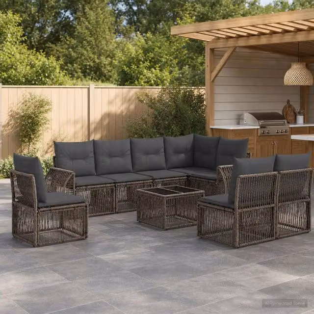 Set Divano da Giardino vidaXL a Forma a U in Polyrattan con Tavolino e Cuscini, Grigio e Antracite – 1