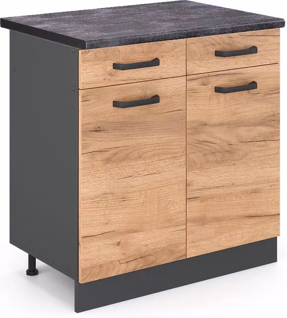 Mobiletto base per cucina R-Line Rovere dorato/Antracite 80 cm, PL Antracite Vicco