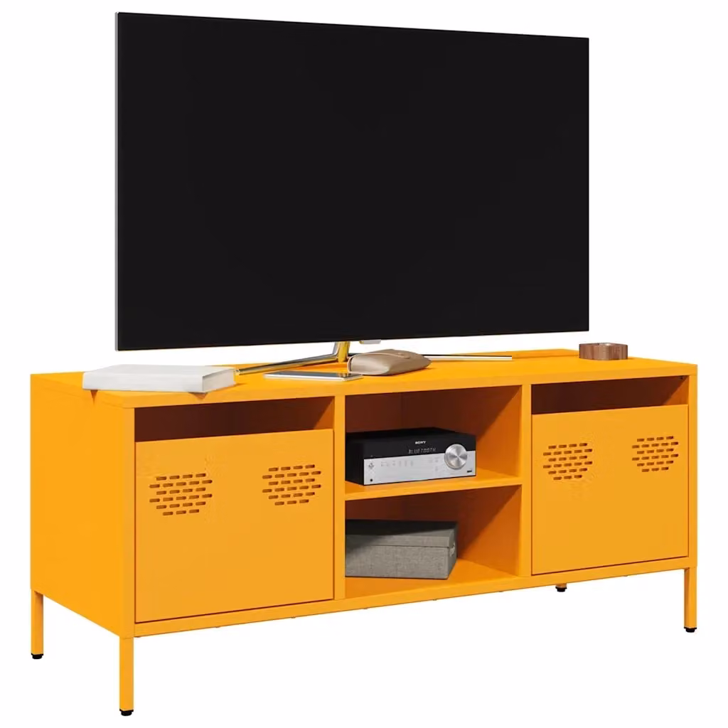 Mobile TV in stile industrial DESIGN IN in acciaio giallo, L: 101,5 cm, P: 39 cm, H: 43,5 cm – 2