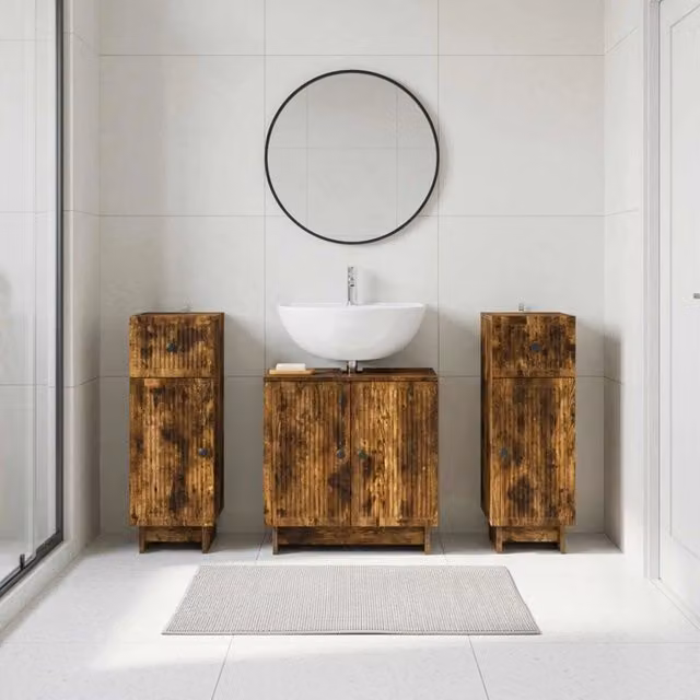 Set di armadietti da bagno in 3 pezzi EDE Rovere Fumo 3417986
