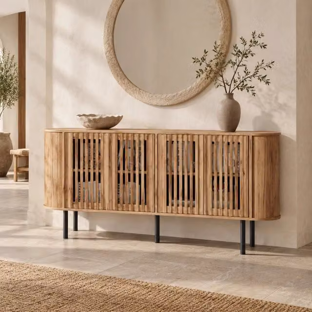 Credenza bassa 160x40x70 cm in MDF naturale con ante scorrevoli -