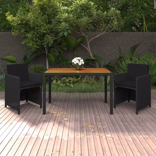 Set da Pranzo da Giardino 3 pz con Cuscini in Polyrattan Nero 3095498