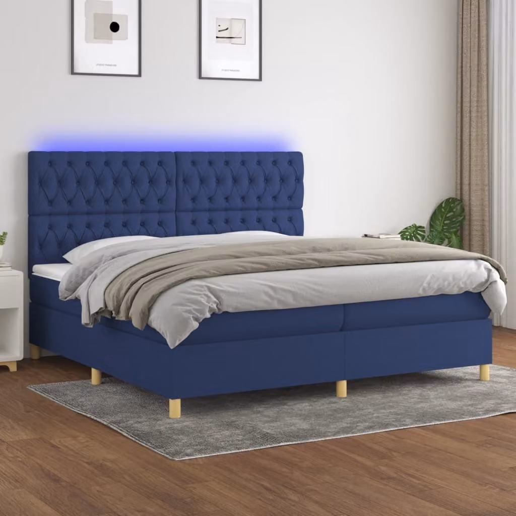 Maison Exclusive - Letto a Molle Materasso e LED Blu 200x200cm in Tessuto