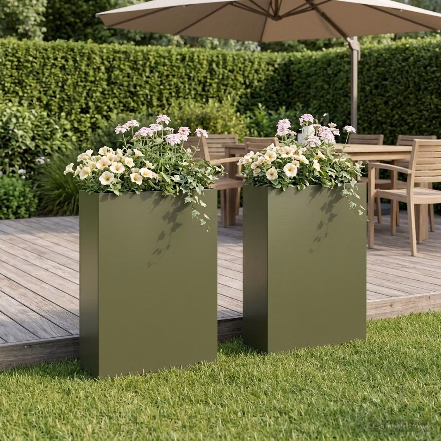 Set di 2 vasi da giardino vidaXL in metallo verde, L: 40 cm, P: 20 cm, H: 75 cm