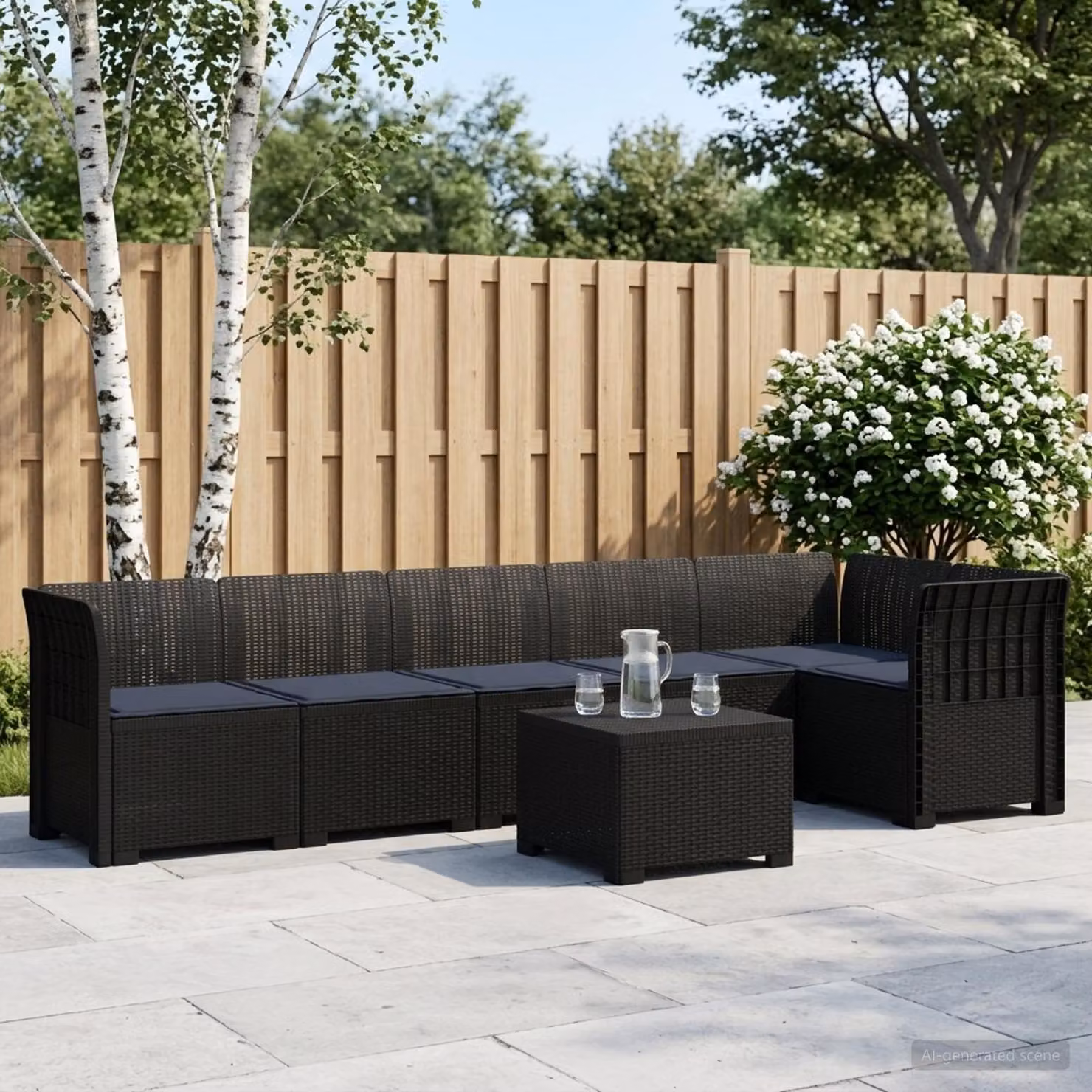 Set da giardino vidaXL moderno a forma di L con divano da 3 posti, angolare, tavolino da caffè e cuscini, resistente alle intemperie, colore antracite/grigio/nero