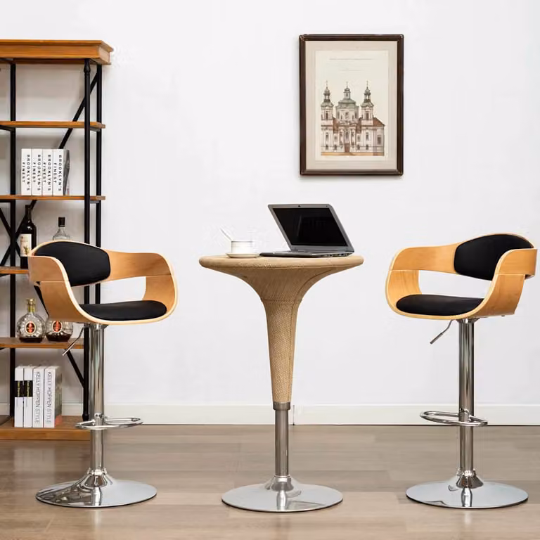 Set di 2 sedie da bar vidaXL in legno e similpelle nera per sala da pranzo moderna