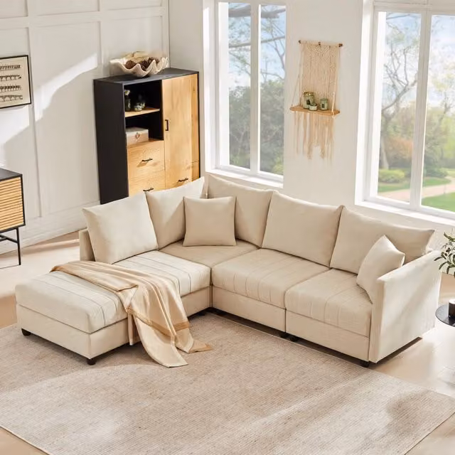 Divano Angolare Modulare 5 Posti con Poggiapiedi ¨C MINIMAL ¨C Sofa L/U