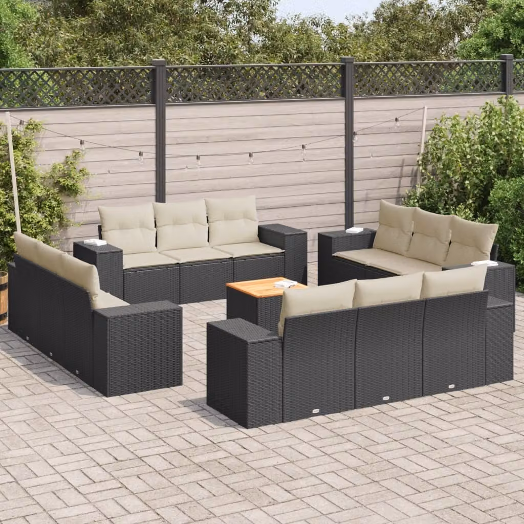 Maison Exclusive - Set Divani da Giardino 13pz con Cuscini Nero in Polyrattan