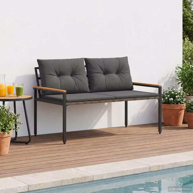 Panchina da esterno a 2 posti vidaXL in polyrattan e legno di acacia grigio L: 116 cm, P: 67,5 cm, H: 72 cm