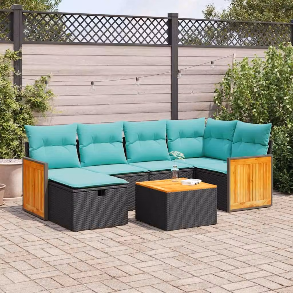 Maison Exclusive - Set Divani da Giardino con Cuscini 7pz Nero Polyrattan