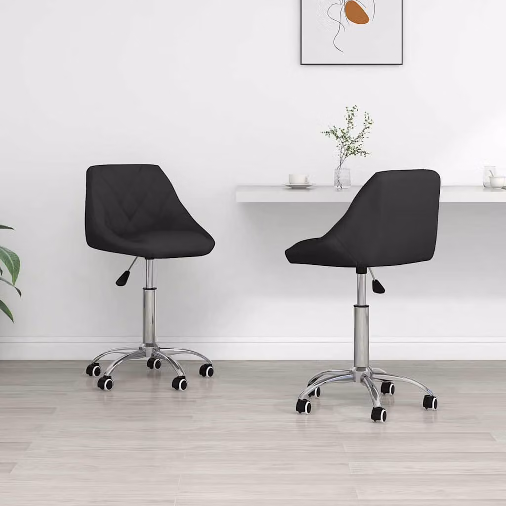 Set di 2 sedie da pranzo girevoli vidaXL in similpelle nera con ruote e design moderno
