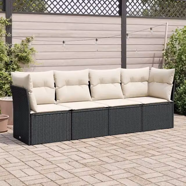 Set Divani da Giardino 4 pz con Cuscini Nero in Polyrattan 3217226