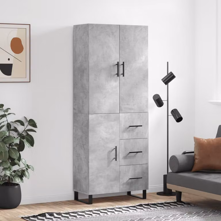 Credenza Industrial vidaXL in Legno e Metallo, Grigio Cemento, L: 69,5 cm, P: 34 cm, H: 180 cm