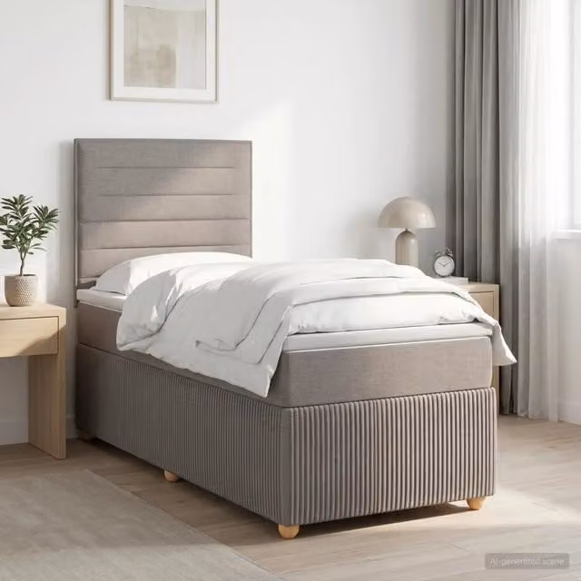 Letto box spring con materasso vidaXL in tessuto beige e grigio L/P: 100 x 200 cm – 1