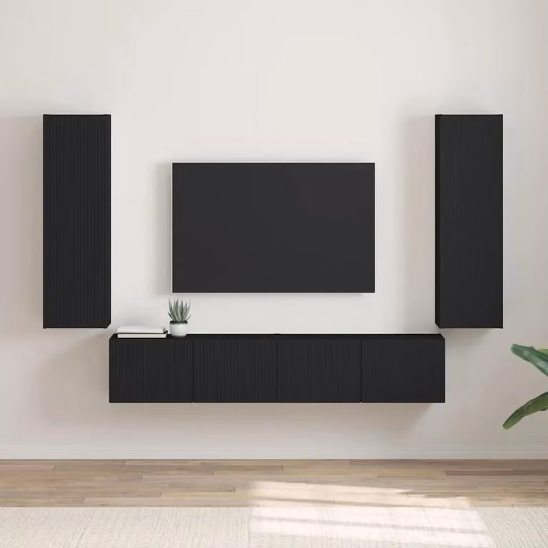 Set di 2 mobili TV da parete moderni DESIGN IN in legno nero opaco L/P/H: 100 x 30 x 31 cm