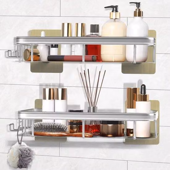 Organizer per cabina doccia ad ampia capienza, in 2 pezzi, con supporto per soffione e portashampoo