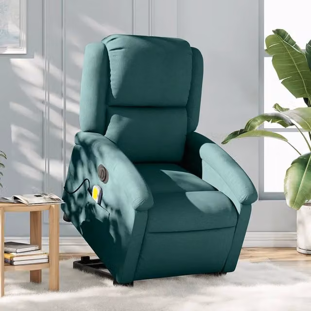 Poltrona Alzapersona Elettrica con Massaggio vidaXL Verde in Tessuto per Senior