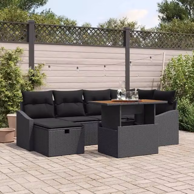 Set Divano da Giardino 7 pz Nero polyrattan 3361359