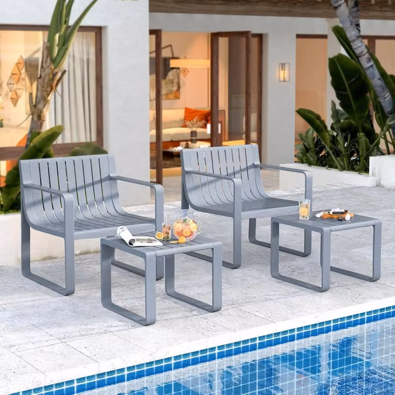 Set da giardino Costway composto da 2 pezzi con tavolino quadrato e sedie in plastica resistente alle intemperie, colore grigio opaco