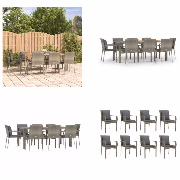 vidaXL Set da pranzo da giardino 9 pezzi con cuscini in poly rattan grigio - Set da pranzo da giardino - Set da pranzo da giardino - Set da pranzo da terrazza