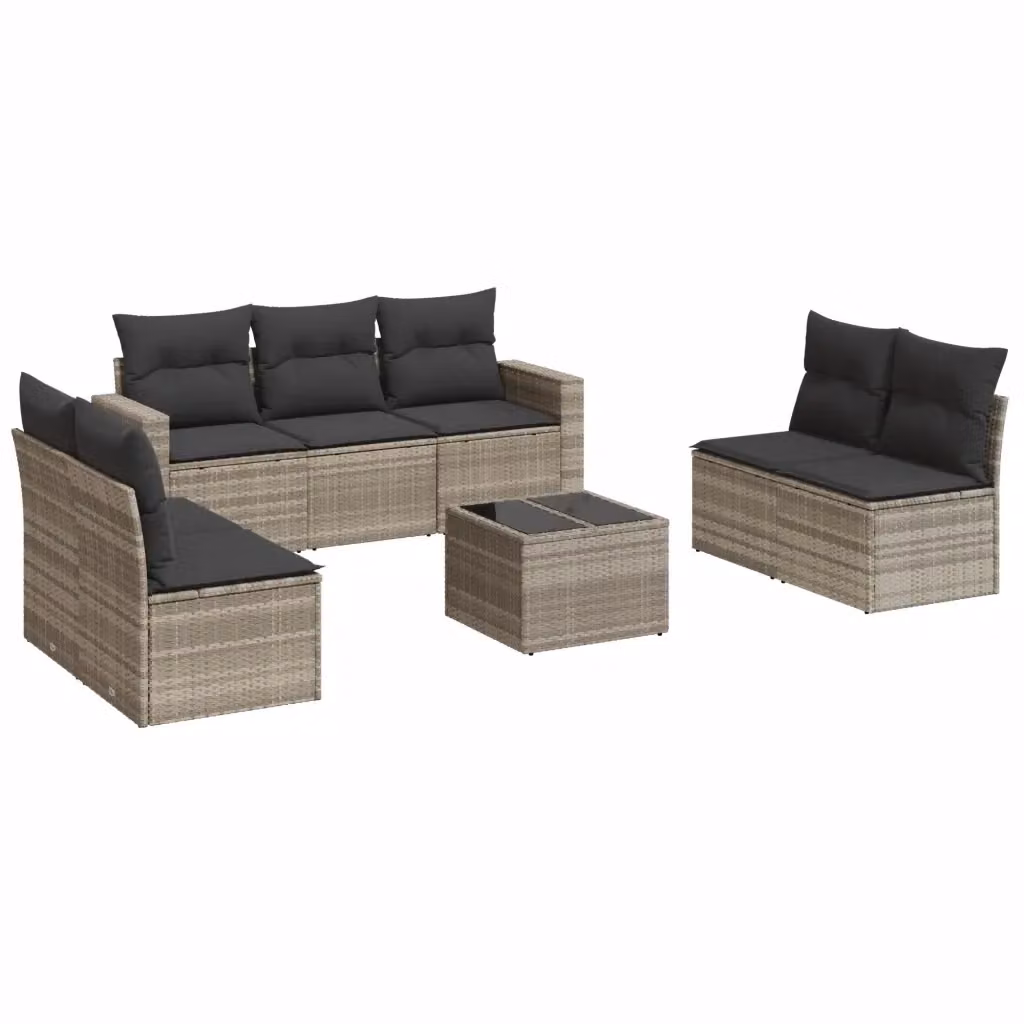 vidaXL Set Divano da Giardino a L in Polyrattan Grigio con Cuscini e Tavolino da Esterno 8pz – 2