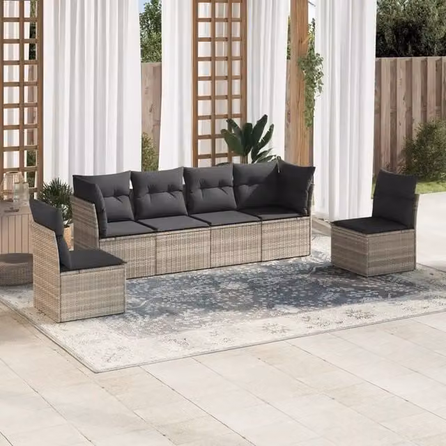 vidaXL Set Divano da Giardino a L in Polyrattan Grigio con Cuscini Imbottiti