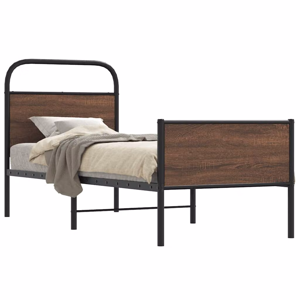 vidaXL Giroletto senza Materasso in Truciolato e Metallo, Rovere Marrone, L/P/H: 200 x 80 x 85 cm