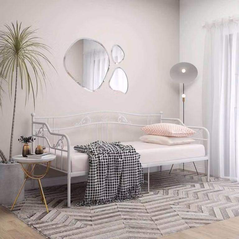 vidaXL Telaio Divano Letto in Metallo Bianco con Doghe Fisse L/P/H: 206 x 90 x 95 cm