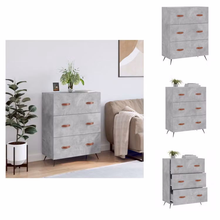 vidaXL Cassettiera grigio cemento 69,5x34x90 cm materiale a base di legno - Cassettiere