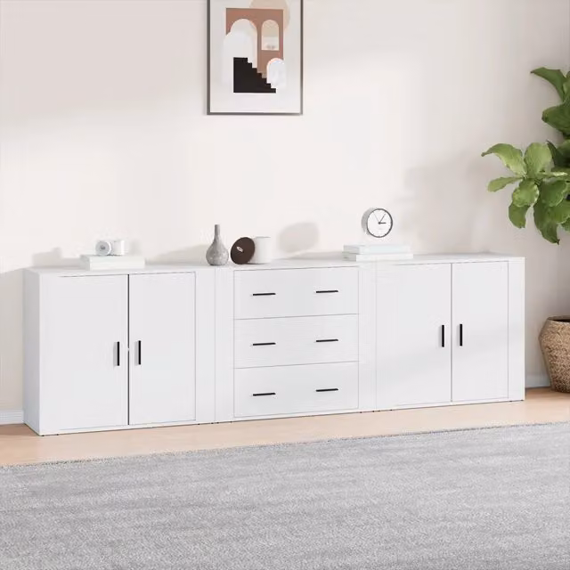 Set di 3 credenze vidaXL in legno multistrato bianco per sala da pranzo, modello a parete