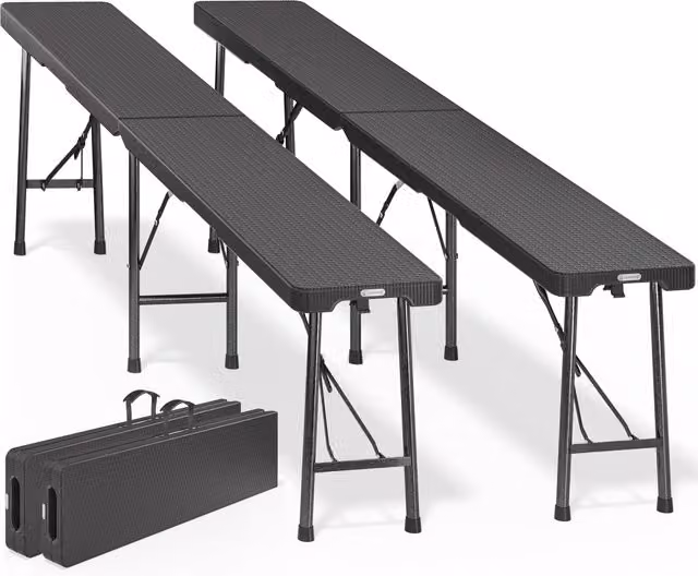 Set di 2 panchine pieghevoli Casaria in polyrattan nero da 180 cm