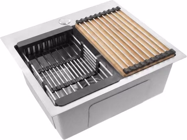 Lavello in acciaio inossidabile rettangolare Rea Leo 50 color silver con set di 3 accessori espandibili