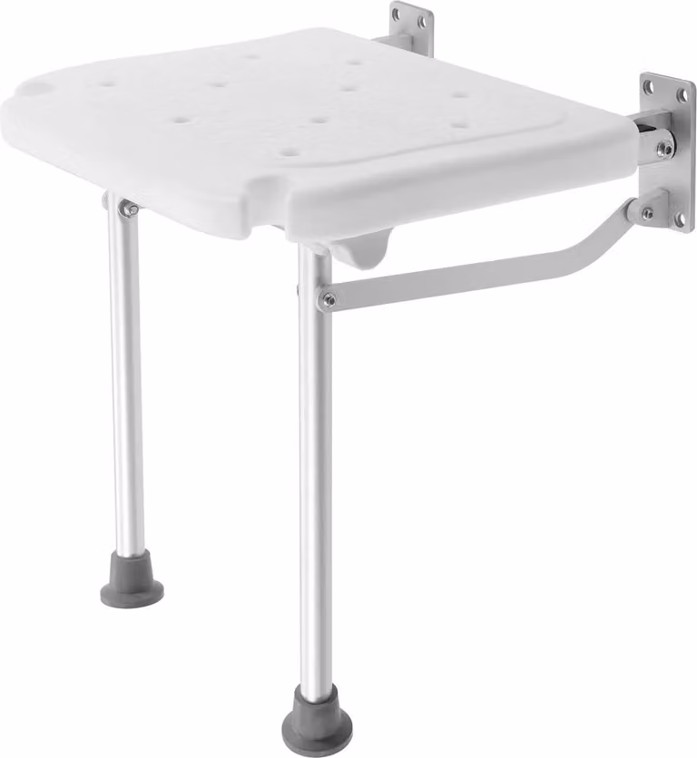 Sedia da doccia - Montaggio a parete, pieghevole - Portata 100 kg - Ventose antiscivolo - Seduta imbottita - Telaio in metallo - Bianco
