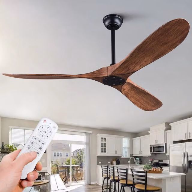Ventilatore da soffitto Outsunny con telecomando e timer, 3 pale in ABS, colore nero e noce scuro, diametro 152,4 cm