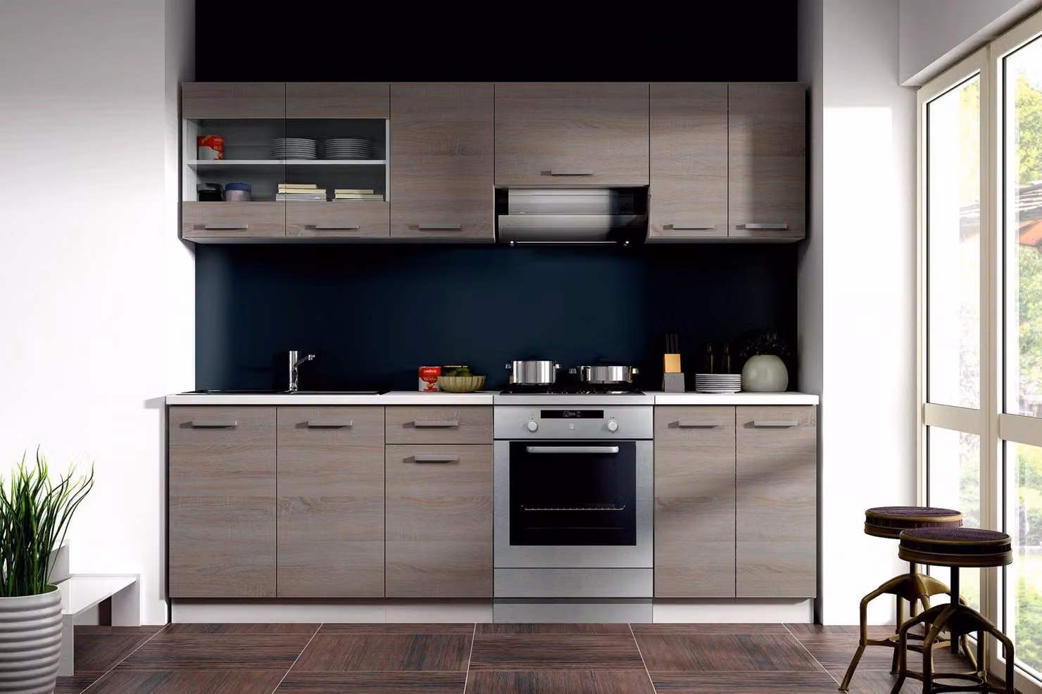 Cucina Dave 240 cm: angolo cottura / blocco cucina regolabile in rovere Sonoma Truffle