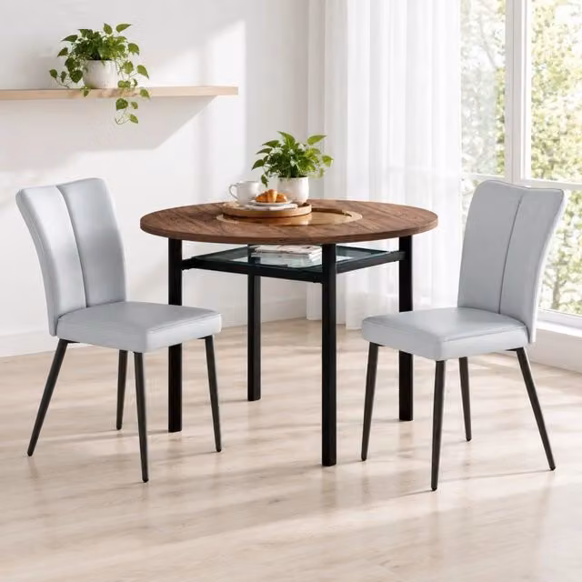 Set tavolo da pranzo rotondo Ø100 cm con 2 sedie, MDF effetto legno e vetro marrone