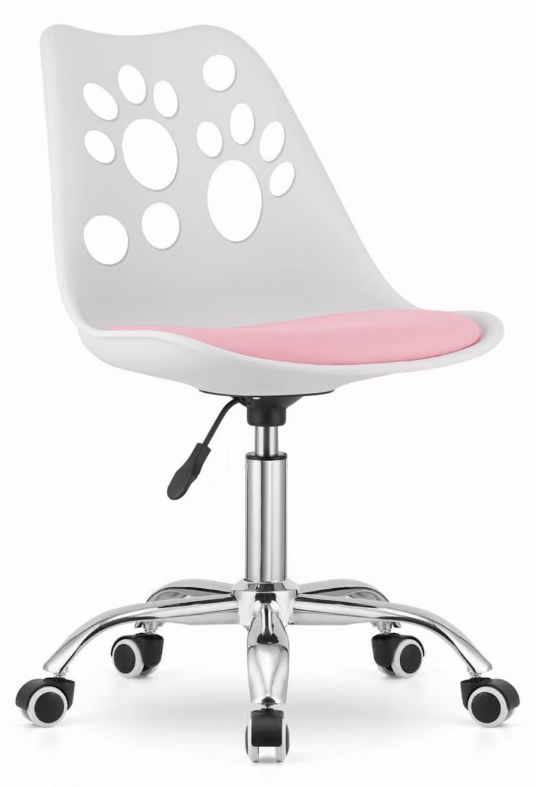 Sedia PRINT in ecopelle bianco-rosa, girevole, con base cromata