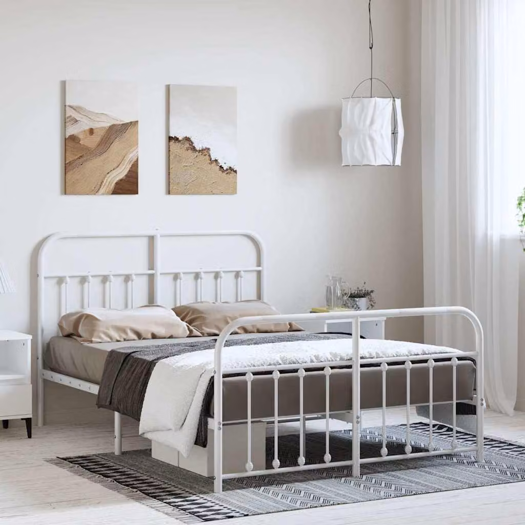 vidaXL Giroletto in metallo bianco con testiera e pediera per adulti L/P/H: 196 x 142 x 100 cm