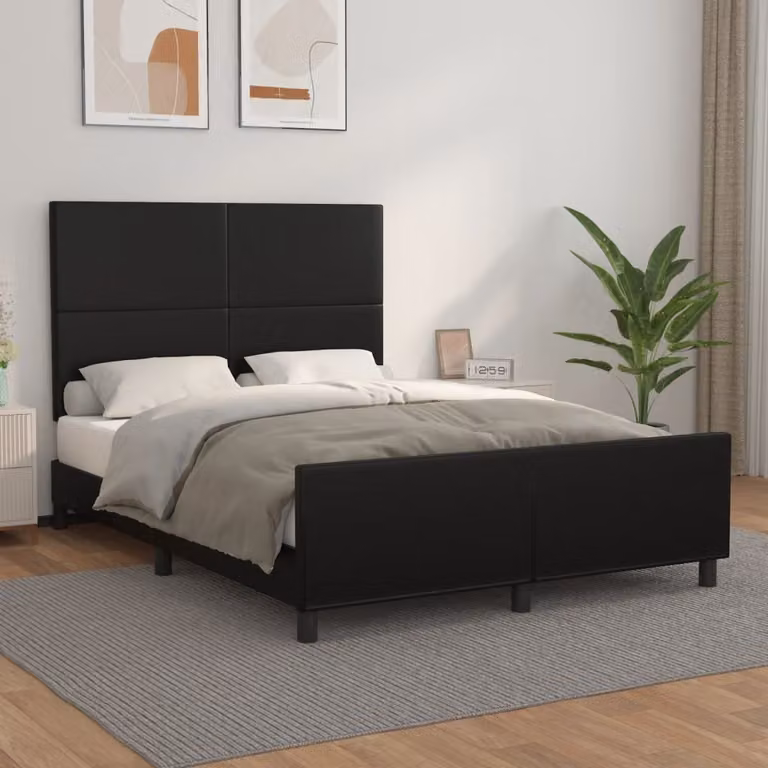 The Living Store Struttura letto con testiera nera 140x200 cm in ecopelle