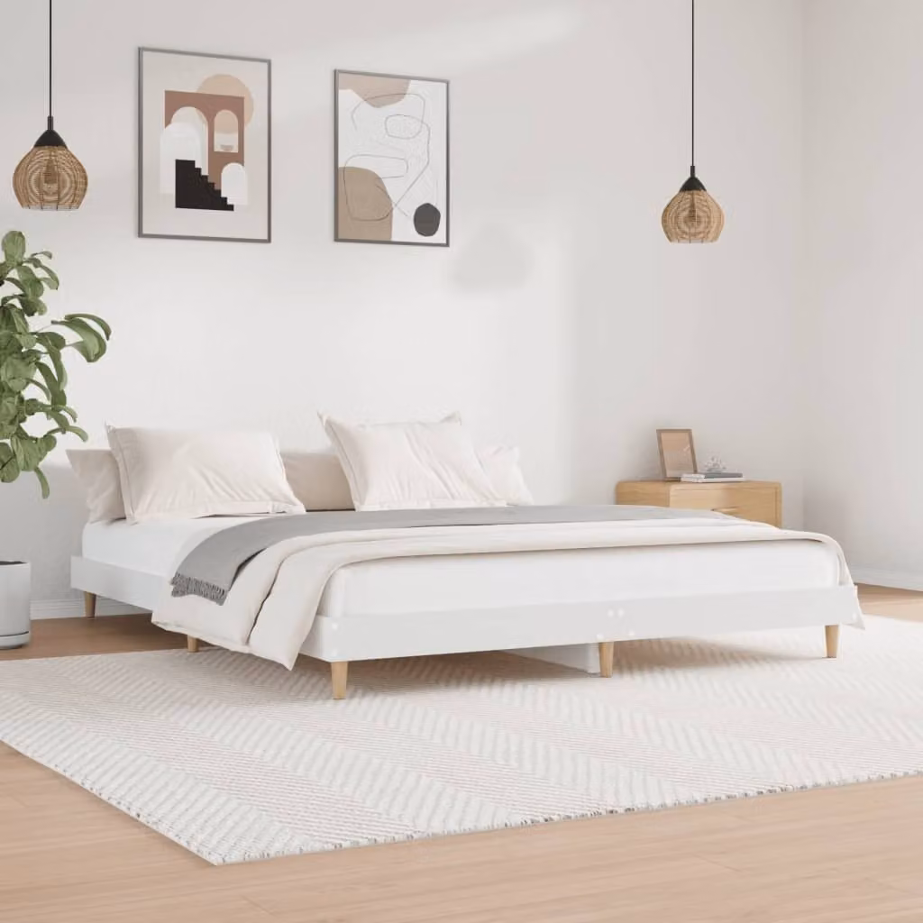 The Living Store Struttura per letto bianca 200x200 cm in legno