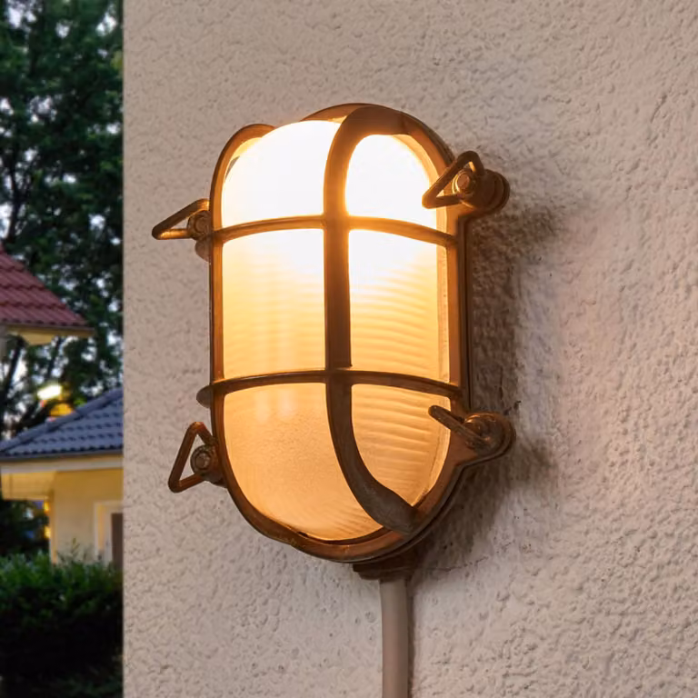 Moretti Luce Applique da esterno ovale Bengt ottone-antico/opale BENGT, Bronzo / Ottone antico, Ottone, Marittimo